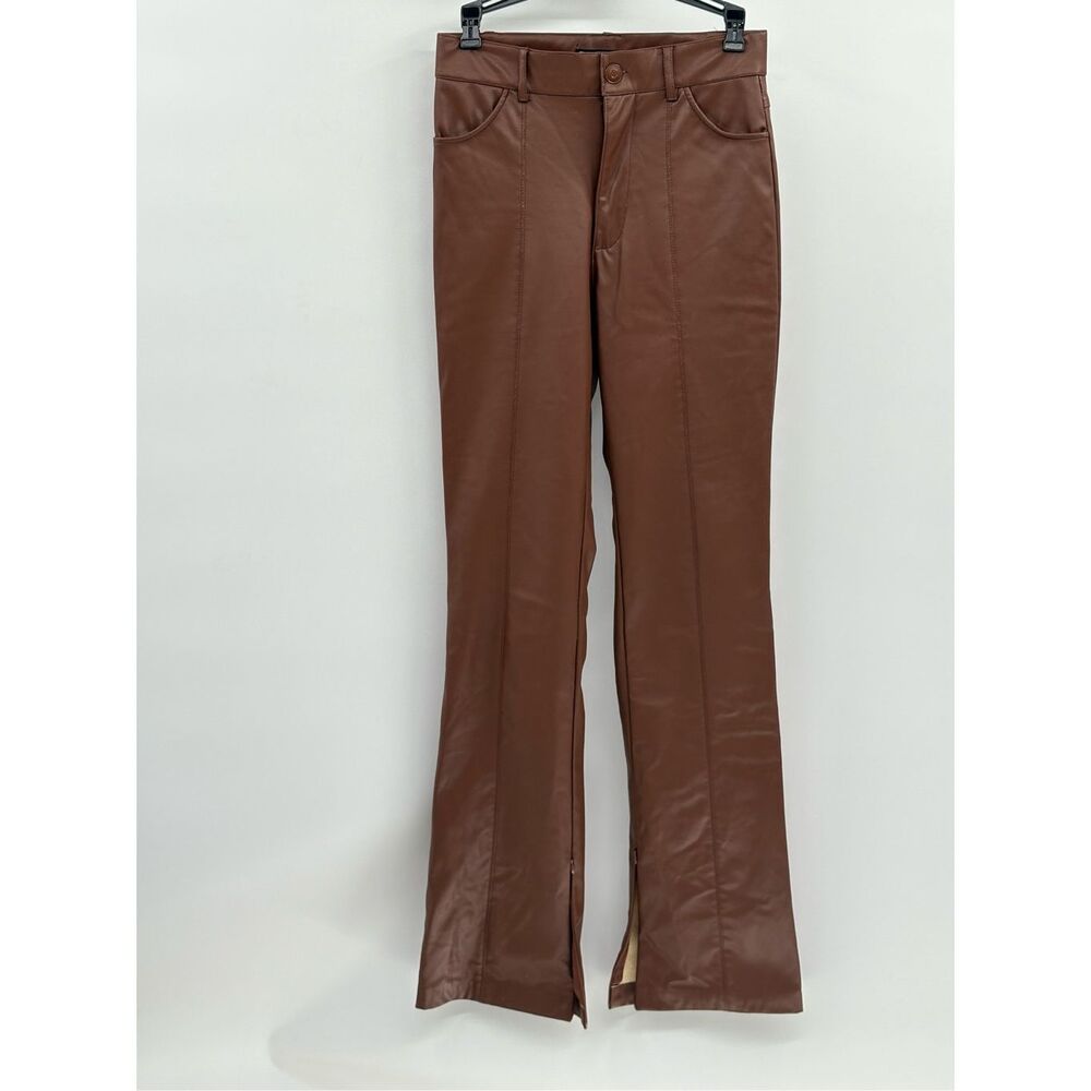 Zara Bootcut Pants Zip Ankle Women Small Brown Fleece Line High Rise
